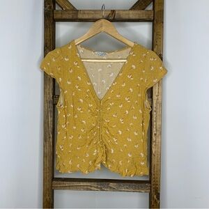 American Eagle Yellow Floral Ruched Women's Top M